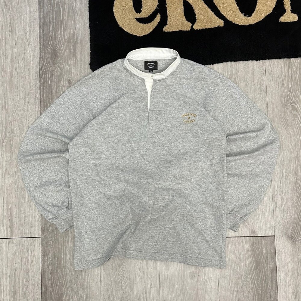 Rare Province of Canada Men's Gray Henley Neck Rugby Long Sleeve Shirt - Medium